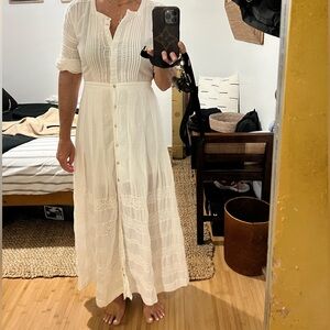 Edie Lace short Sleeve Midi Shirt Dress by LoveShackFancy